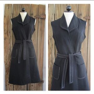 Butte Knit Black Sleeveless Wrap Dress Vintage Belted Dacron Polyester